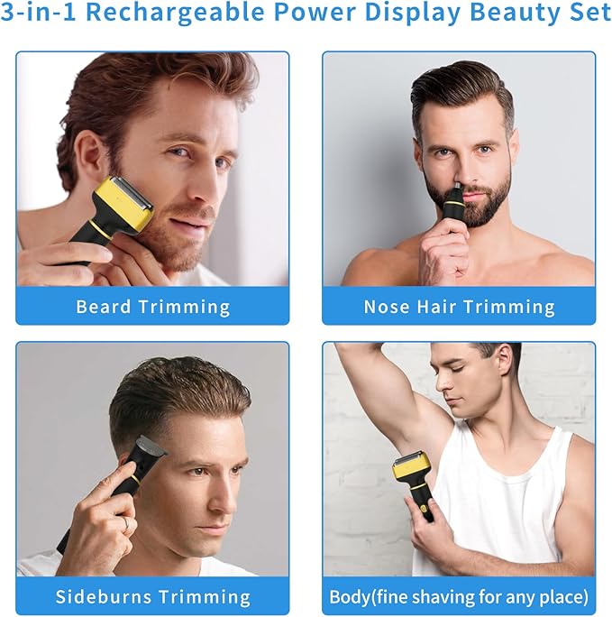 Electric Razor for Men Women,3 in 1 Travel Cordless Rechargeable Painless Foil Shaver with Led Display,Waterproof Wet & Dry Body Razors for Face Nose Ear Hair (Black)