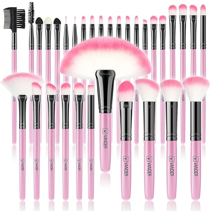 Makeup Brushes, VANDER 32pcs Makeup Brush Set Professional Soft Synthetic Foundation powder concealer blending Make up Brushes, eye shadow blush face brush set, Pink（Cosmetic bag not included）