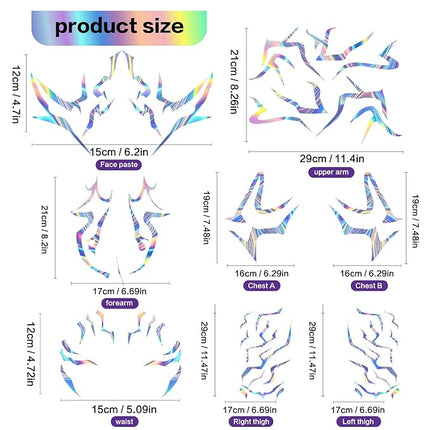 Movie Hunters Rumi Temporary Tattoos Anime Purple Temporary Tattoos Dance Cosplay Tattoos Stickers Prop Halloween Cosplay Accessories Waterproof(Colorful Laser) 8 sheets