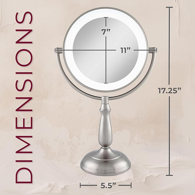 Zadro 11" Makeup Mirror with Lights and Magnification Dimmable Touch LED Lighted Makeup Mirror with Magnification