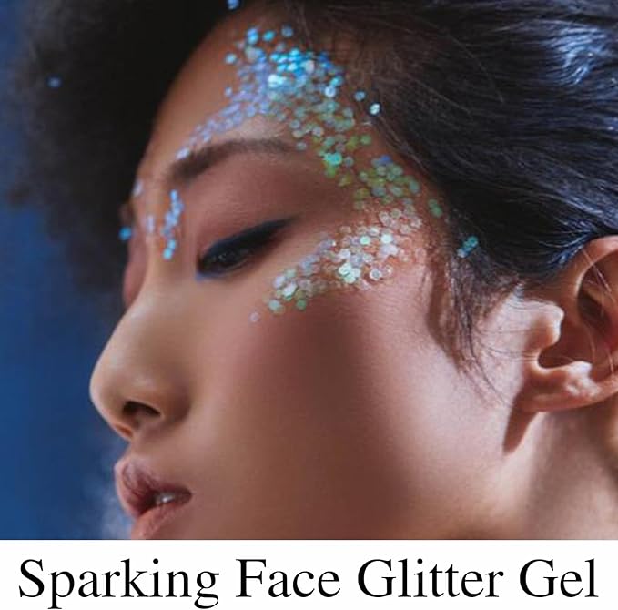 White Face Glitter Gel,Mermaid Body Glitter,Festival Rave Carnival Halloween Hair Sequins Face Glitter Paint Makeup,St Patricks Day Accessories,Sparkling Chunky for Women&Kids,50ML