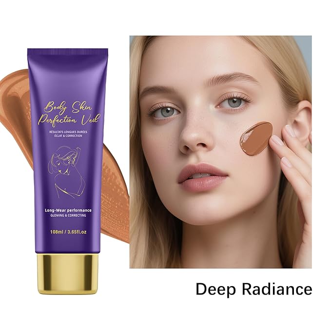 Body Coverage Perfector with Brush - Waterproof Leg & Body Makeup No Transfer, Tattoo & Scar Cover Up Full Coverage, Complexion Perfector for All Skin Tones (Deep Radiance)