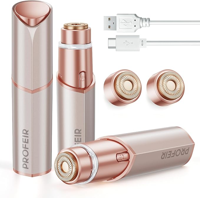 Facial Hair Removal for Women: Electric Hair Removal Device - Rechargeable Painless Face Razor for Chin Upper Lip Peach Fuzz with Light (Rose Gold)