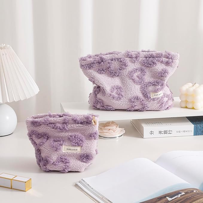 2 Pcs Makeup Bags, Large Cosmetic Bag Travel Toiletry Bag Organizer for Women, Plush Makeup Bag Small Cosmetic Pouch Purse with Zipper Gifts for Girls Teen