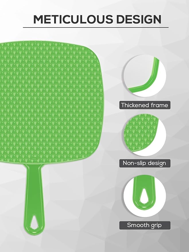 Extra Large Handheld Mirror，Hand Salon Mirror with Handle for Barbers, Hairdressing (Green，12.4" Lx 9" W)