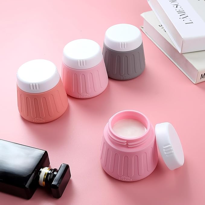 Gemice 4 OZ Travel Size Containers for Toiletries, Leak-Proof Silicone Slime Jars with Lids, BPA Free Small Round Cosmetic Slime Container for Lotion, Cream, Ointments, Travel Storage (4 Pack)