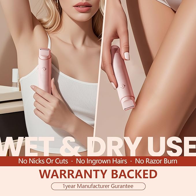 Electric Bikini Trimmer for Women - Dermave Bikini Shaver, Dual Head Shaver Women, 2-in-1 (Pink)