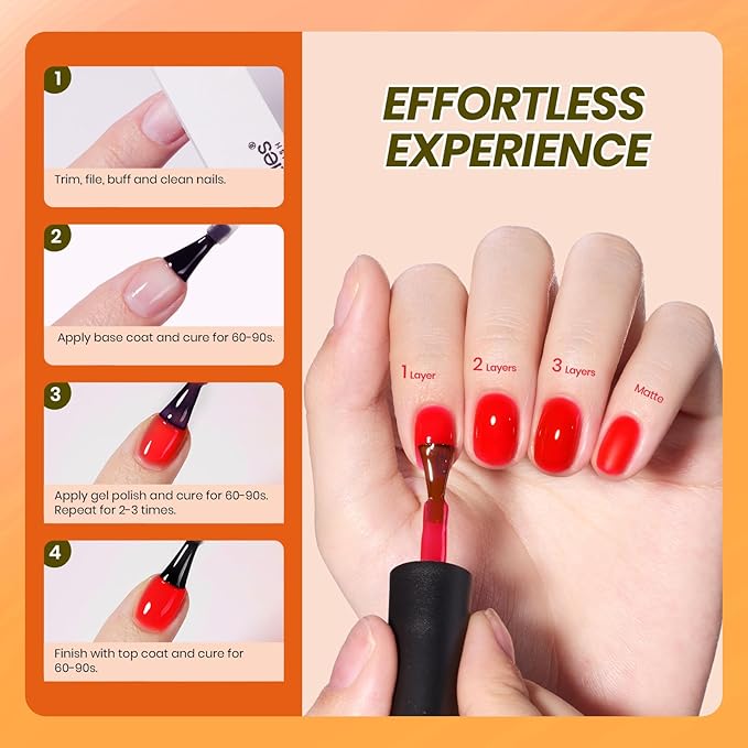 Beetles Jelly Gel Nail Polish Set - Autumn Prism Jelly Gel Polish, 6 Colors Fall Gel Polish Kit Yellow Orange Burgundy Red Purple Green Sheer Translucent Soak off UV Nail Art Manicure Gift for Women