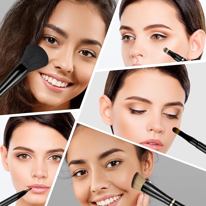 2 Pack 4 in 1 Makeup Brush Set, Retractable Lip Brush for Lipstick, Powder Foundation Brush, Concealer Brush, Eyeshadow Brush, Lip Brush Applicator, Double Ended Makeup Brush for Liquid, Cream, Powder