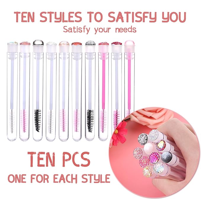 10pcs Eyelash brush Lash Wand Makeup tool Eyelash Extension supplies Cleaning brush Diamond Mascara mix color