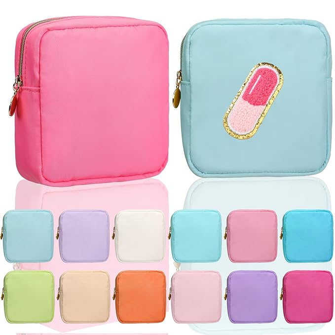 Umigy 12 Pcs Preppy Cosmetic Bags Nylon Mini Makeup Bags Bulk Waterproof Cute Travel Pouch Purse for Her Gifts DIY Daily Use Storage Organizer (Colorful Style)