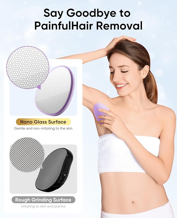 Crystal Hair Eraser for Women and Men, Reusable Crystal Hair Remover Magic Painless Exfoliation Hair Removal Tool, Magic Hair Eraser Device for Legs Back Arms (Purple)