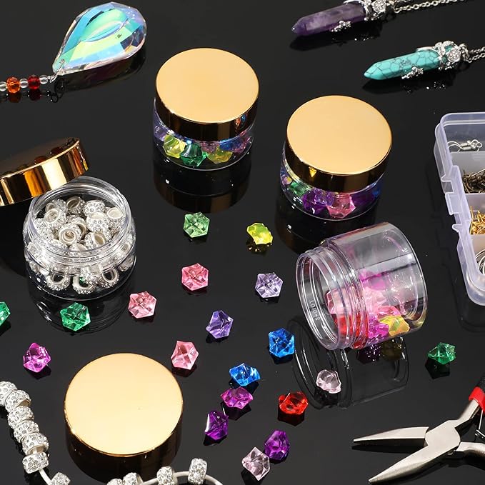 SATINIOR 100 Pcs Plastic Jars with Lids Small Containers Lids Wide Mouth Small Plastic Containers for Lotion Cream Rhinestones Body Butters Travel Storage(2 oz,Gold)