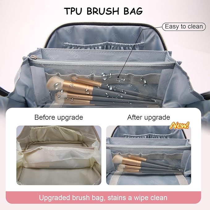 BOYATU Travel Makeup Bag for Women: Large Capacity Make up Bag with Compartments - Vegan Leather Cosmetic Bag set of 3 - Waterproof Toiletry Bag with Handle & Divider(D-04Pink)