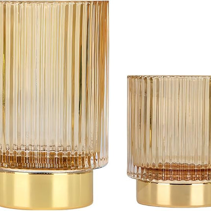 DASITON Makeup Brush holder Organizer,Crystal Cosmetic Makeup Brush Glass Brushes Storage Holder, Vintage Make Up Brush Cup Pen Pencil Holder striped vase(Coffee S＋L)