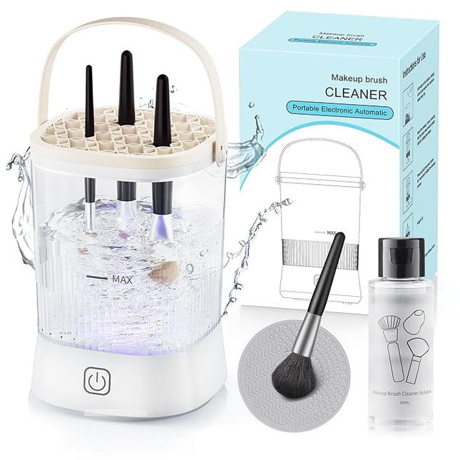 Electric Makeup Brush Cleaner - 9000 RPM Makeup Brush Cleaning Machine, IP65 Waterproof Automatic Makeup Brush Cleaner for Makeup Sponges and Brushes(White)