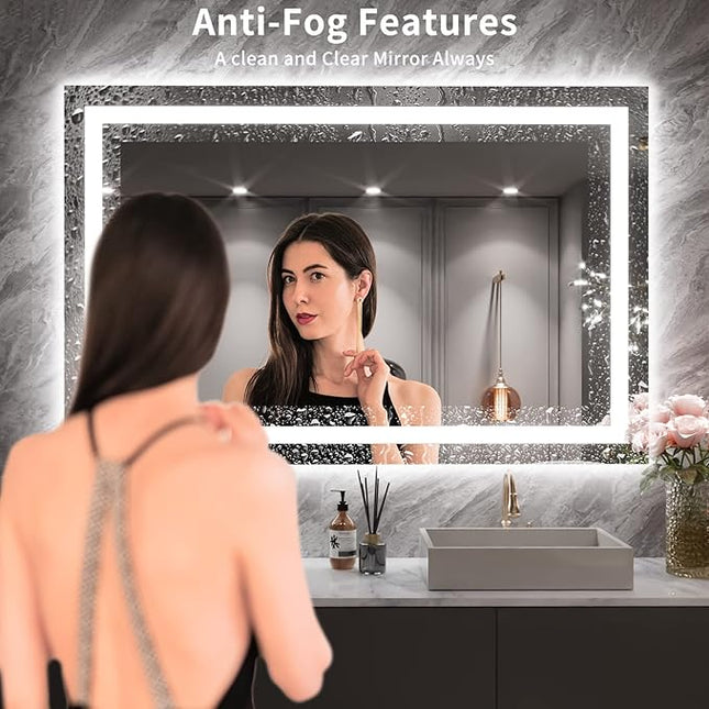 LOAAO 55"X40" LED Mirror for Bathroom, Lighted Bathroom Mirror with Lights, Anti-Fog, Dimmable, Memory Function, Easy to Install, Clear Reflectionn