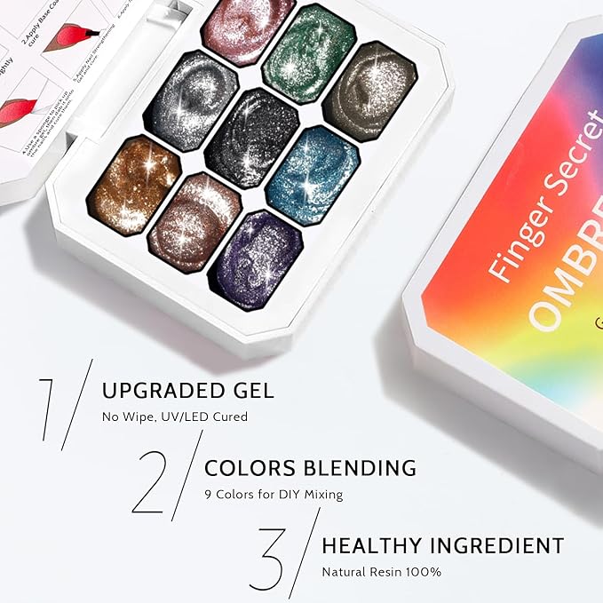 Sponge Pat Paint Nail Gel, 9 Colors Ombre Nails Gradient Gel Nail Blush Blooming Aura Nails Drawing Stripper Floral Painting Nail Art, No Wipe, UV/LED Curing (9 Colors K)