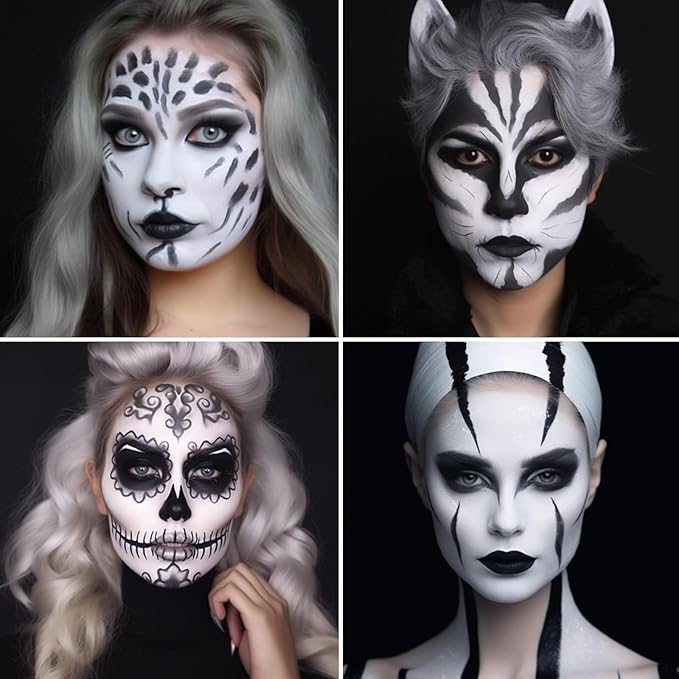 White Face Paint, Clown Makeup Body Paint, Blendable Cream Face Painting Kits for Skull Joker Vampire Mime , Halloween Skeleton Cosplay, Costume, Parties,Stage, Theater, 2.1 fl oz (60ml)