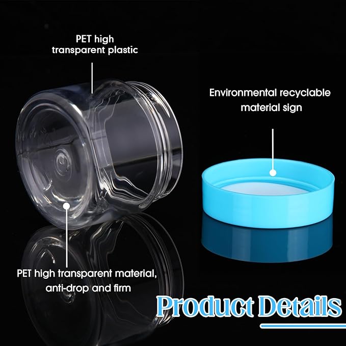 SATINIOR 100 Pcs Plastic Jars with Lids Small Containers Lids Wide Mouth Small Plastic Containers for Lotion Cream Rhinestones Body Butters Travel Storage(2 oz,Blue)