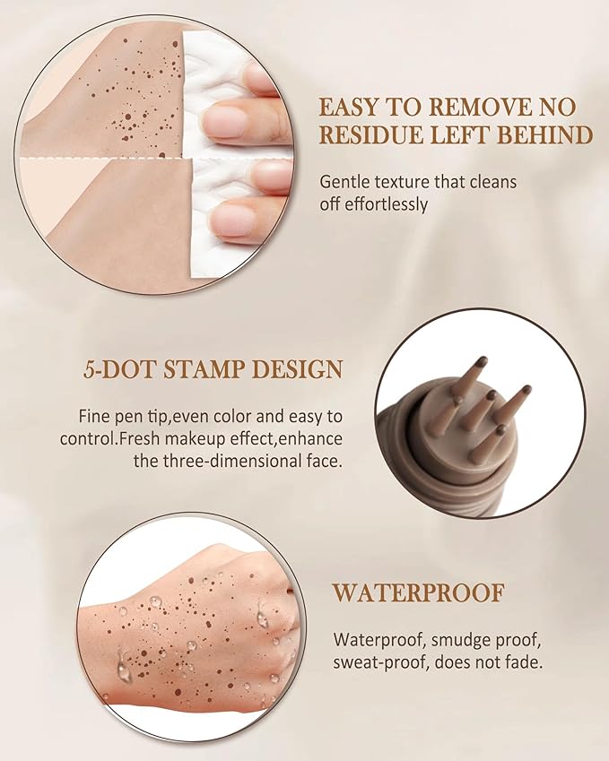 Freckle Stamp Cushion, Vivid Natural Faux Freckles Pen, Long Lasting Waterproof Quick Dry Lifelike Fake Freckle Stamp Pencil, Get Sun-kissed Stars Makeup in One Press, Makeup Gift for Women Girl-02