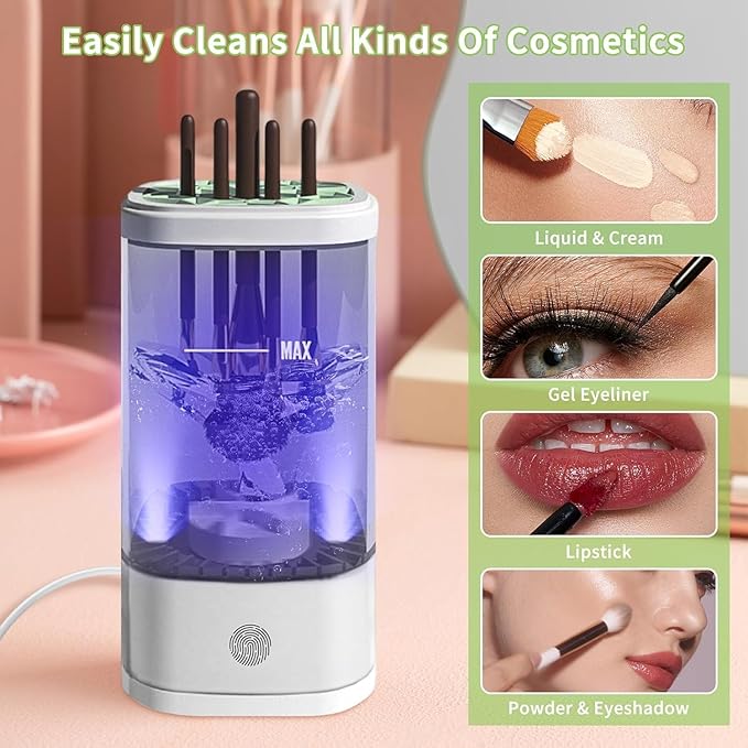 Electric Makeup Brush Cleaner - 9000 RPM Makeup Brush Cleaning Machine with Dry Function - IP65 Waterproof Automatic Makeup Brush Cleaner for Makeup Sponges and Brushes Cosmetic Brush Cleaner Plug-in