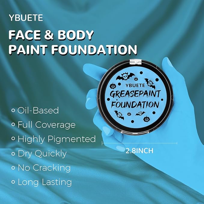 Light Blue Cream Face Body Painting Foundation, Professional Full-coverage Oil Based Blue Face Paint Halloween SFX Sally Corpse Bride Cosplay Makeup for Adult Carnival & Stage Performance