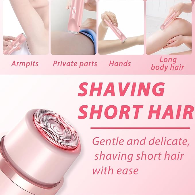 Bikini Trimmer for Women,Dermave Bikini Shaver 2 in 1 Electric Razors for Women,Dual Head Shaver for Leg Arm Body Grooming Tool,Silky and Painless and Efficient Cleaning Pink