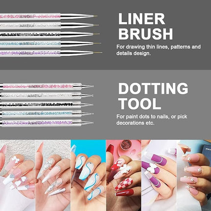AIMEILI Nail Art Brushes Set Gel Polish Nail Art Design Pen Painting Tools, Dual-ended Nail Art Liner Brush Pen for Nail Gel Polish Painted Nail DIY Manicure Brush Kit