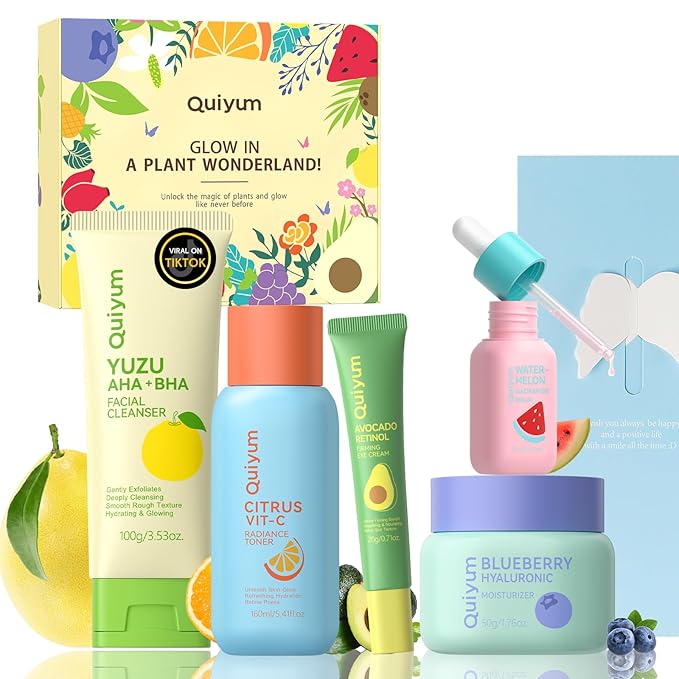 Fruit Skin Care Set, 5 Daily Routine Beauty Skin Care for Teens Girls - Gentle Skincare Gift Sets, Facial Care Set for Women,Travel Sets