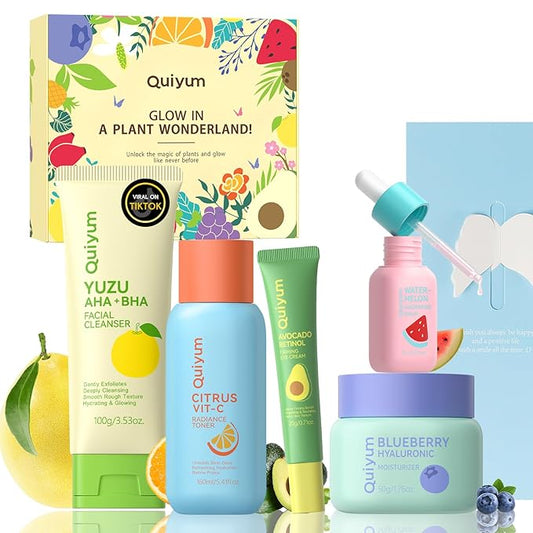 Fruit Skin Care Set, 5 Daily Routine Beauty Skin Care for Teens Girls - Gentle Skincare Gift Sets, Facial Care Set for Women,Travel Sets