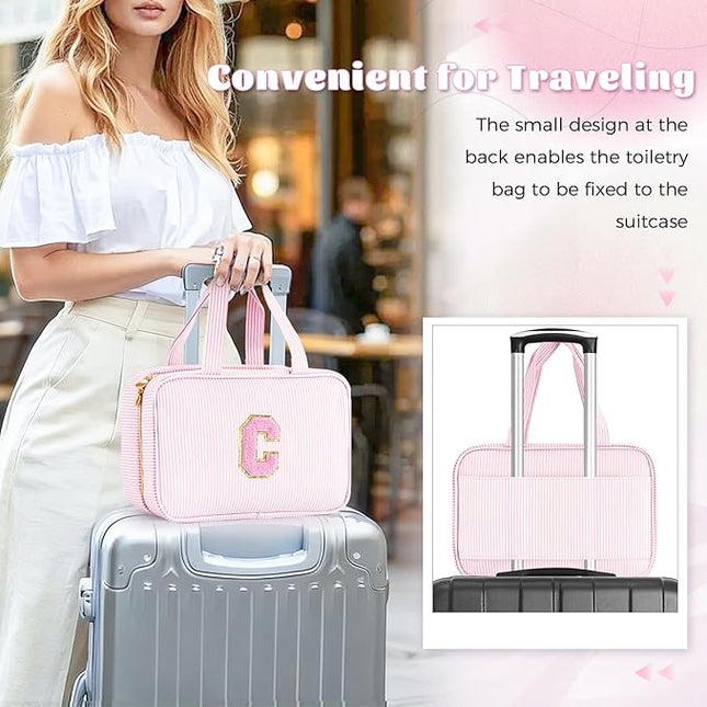 Valentines Day Birthday Gift Idea - Preppy Toiletry Bag Makeup Bag for Women Her - Personalized Cute Makeup Pouch for Girlfriend Bridesmaid Wife Mom | Travel Toiletry Cosmetic Bag - Pink C