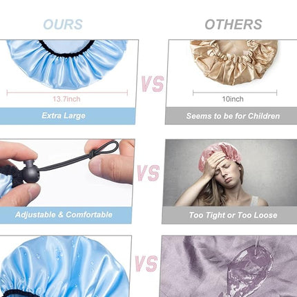 Auban Shower Cap for Women, Adjustable Reusable, Extra Large, Double-Layer Waterproof Bathing cap, Waterproof Exterior, EVA Lining, Hair Cap for All Hair lengths, 3 Colors