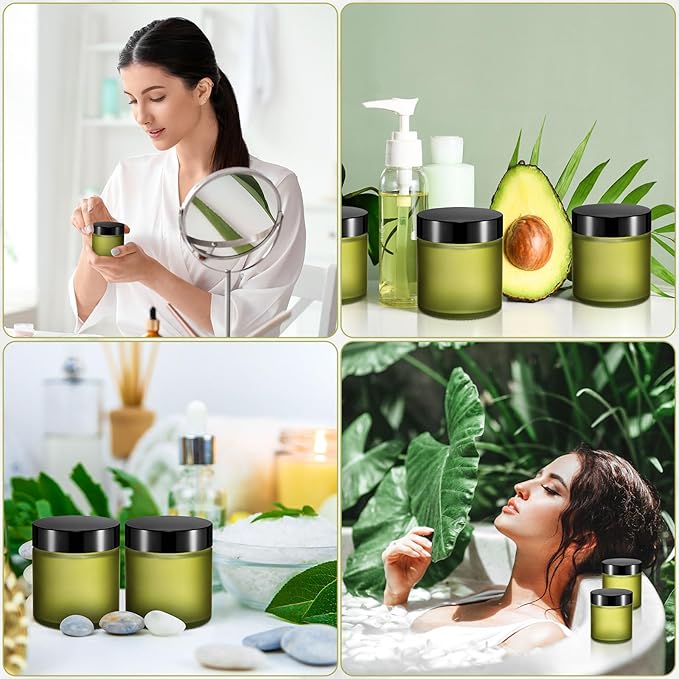 Norme 64 Pcs 4 oz Glass Jars with Lids Leakproof Round Airtight Empty Cosmetic Jars with Inner Liners Lid for Storing Lotions Powder Ointments Candle Making Tins (Pea Green)