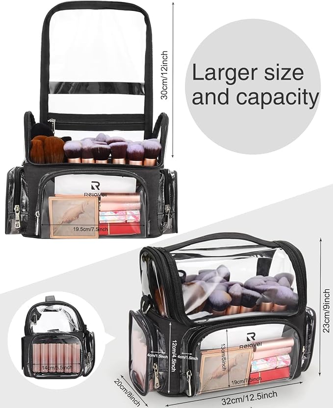 Relavel Makeup Backpack Rolling Makeup Case with Makeup Brush Holder Bag, Professional Makeup Organizer, Large Capacity with Adjustable Dividers for Makeup Artist(Black)