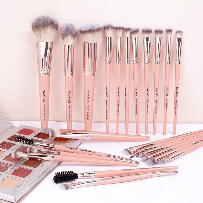 MAANGE Makeup Brush Set 23 Pcs Makeup Brushes Premium Synthetic Make up brushes Professional Face Powder Blush Pointed Eyeshadow Blending Brush Kit, Graduation Gift (Pinkgold)