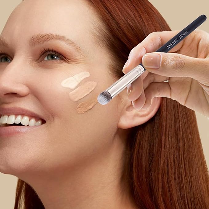 ENERGY Under Eye Concealer Brush Mini Flat Angled Kabuki for Concealing Blending Setting Buffing with Powder Liquid Cream Cosmetics Vegan Makeup Brush
