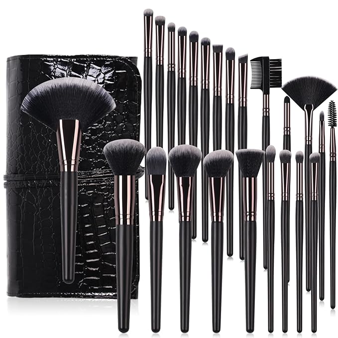 Real Perfection Makeup Brushes 24pcs Makeup Brush Set Premium Synthetic Powder Foundation Contour Blush Concealer Eye Shadow Blending Liner Make Up Brush Kit with Case