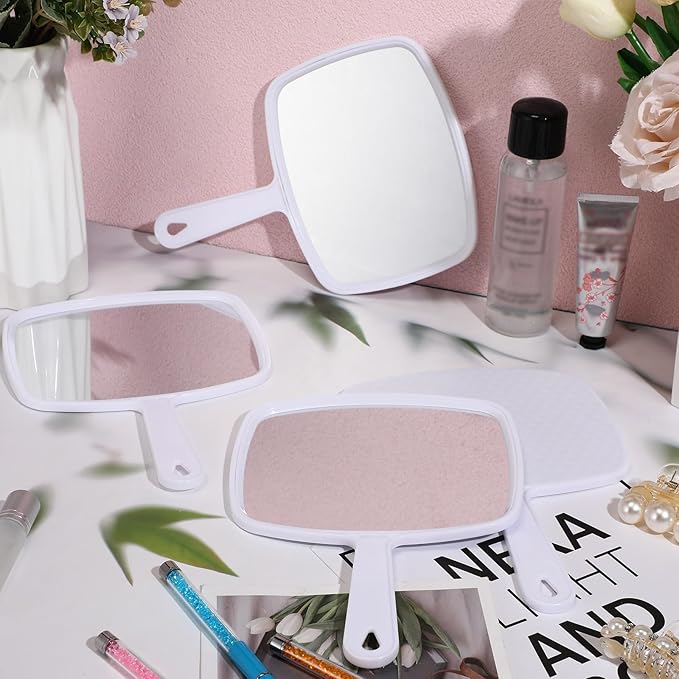Geetery 12 Pcs Hand Mirror Handheld Makeup Mirrors with Handle Wall Mount for Cosmetic Bathroom Home Barber Salon Travel Portable Beauty School Gift for Women Student 6.69 x 9.45 Inch(White)