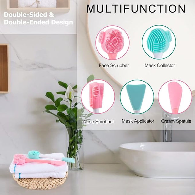 4 Pack Silicone Facial Cleansing Brush 4 in 1, Beomeen Double-Ended Silicone Face Exfoliating Wash Scrub Brush Dual Face for Face Skincare and Massage (Multicolored)