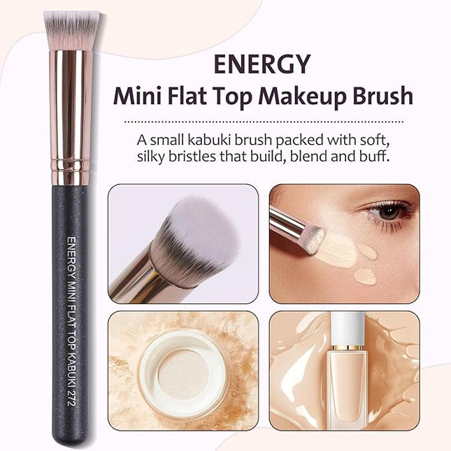 ENERGY Small Foundation Brush for Concealer Makeup Flat Top Concealer Brush Under Eye for Liquid Cream Powder Blending,Buffing Vegan Synthetic Bristles Face Makeup Applicator