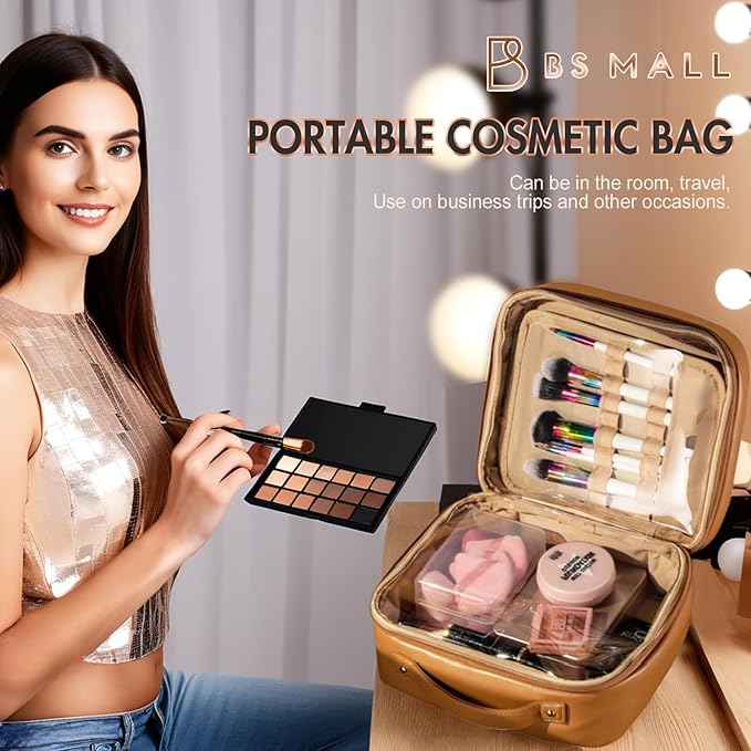 BS-MALL XL Makeup Case – Premium Makeup Bag with Soft Leather, Waterproof and Durable for Long-Term Use