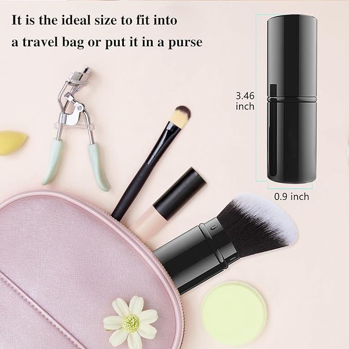 Falliny Retractable Kabuki Makeup Brush, Angled Travel Powder Blush Brush Foundation Makeup Brush with Cover for Blush, Sunscreen,Bronzer, Buffing, Concealer,Highlighter, Powder Cosmetics