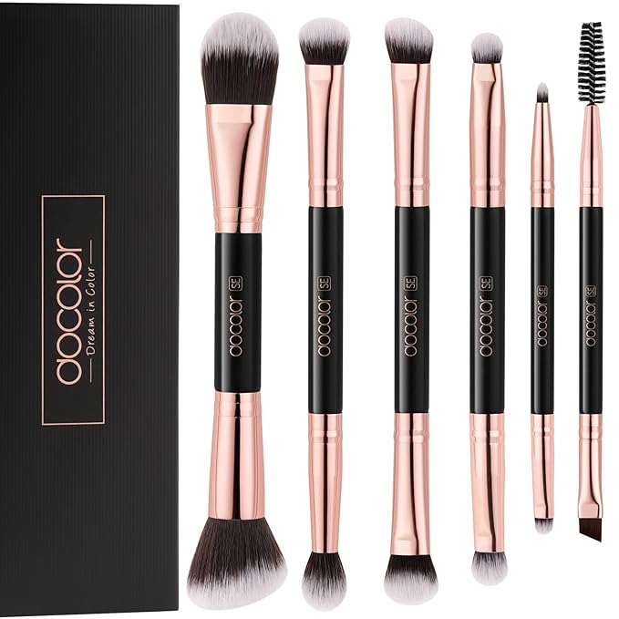Docolor Double Sided Makeup Brushes, 6Pcs Double Ended Eyeshadow Brush Set Professional Eye Makeup Brushes Set Foundation Eyeshadow Blending Eyebrow Travel Make Up Brushes Kits