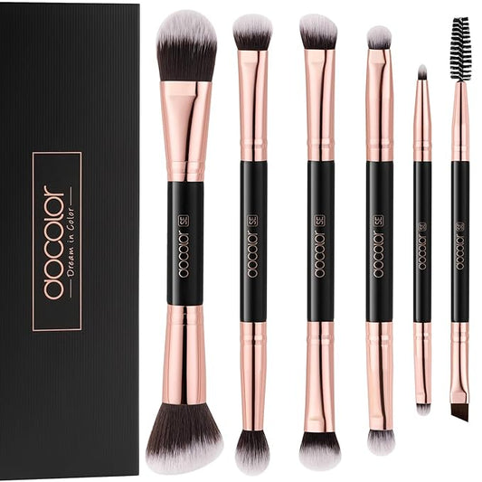 Docolor Double Sided Makeup Brushes, 6Pcs Double Ended Eyeshadow Brush Set Professional Eye Makeup Brushes Set Foundation Eyeshadow Blending Eyebrow Travel Make Up Brushes Kits