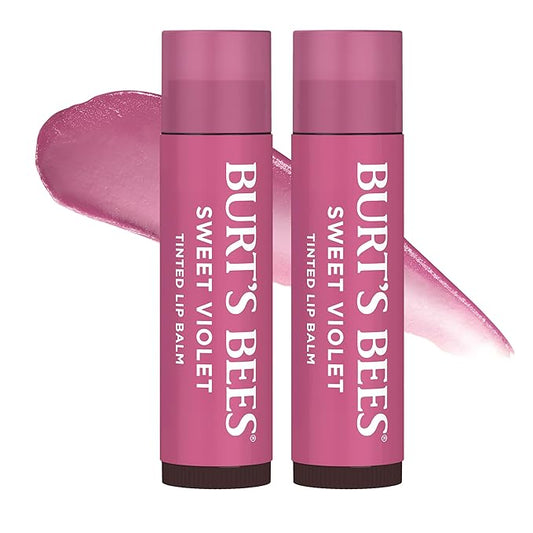 Burt's Bees Lip Tint Balm with Long Lasting 2 in 1 Duo Tinted Balm Formula, Color Infused with Deeply Hydrating Shea Butter for a Natural Looking Buildable Finish, Sweet Violet (2-Pack)