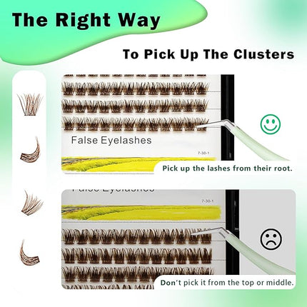 Bodermincer 120 Clusters 10mm+12mm/12mm+14mm/14mm+16mm Mixed Wide Cluster False Eyelash Individual Cluster EyeLashes Grafting Fake False Eyelashes Eyelash Extension (Brown 14mm+16mm Mixed)
