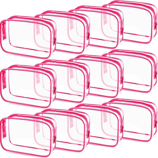 Weewooday 12 Pieces Clear Makeup Bags Cosmetic Storage Bags PVC Zipper Pouches Travel Waterproof Makeup Plastic Case for Women Organizing Toiletries Traveling Bathroom(Small,Rose Red)