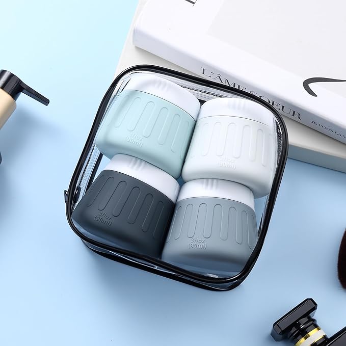 Gemice 3 oz Travel Containers for Toiletries, 4-Pack TSA Approved Travel Size Toiletries Containers for On-the-Go, Small Leak-Proof Travel Essentials Silicone Jar for Shampoo, Lotions, Cleanser