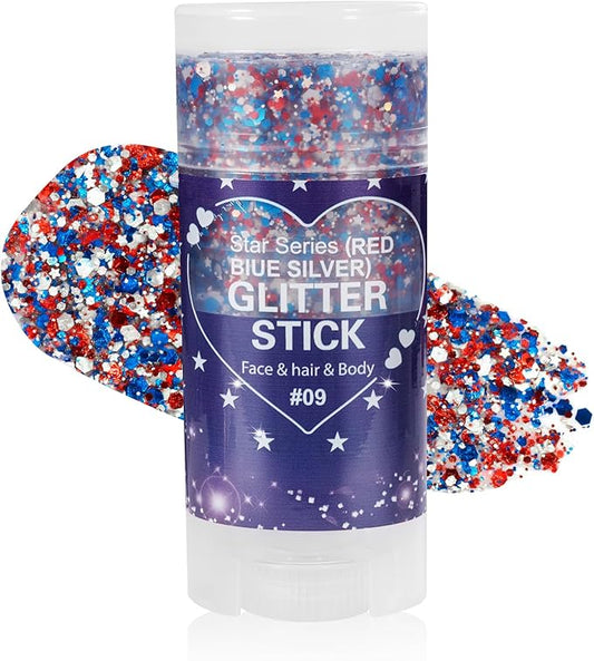 Mysense Patriotic Red White and Blue Body Glitter Stick,4th of July Accessories,Sparkling Face Hair Glitter for Fourth of July Outfit Women Kids,American Pride USA Flag Makeup for Independence Day